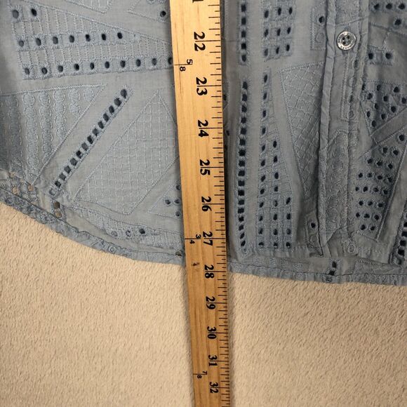 RALPH‎ LAUREN Black Label Eyelet Shirt Sz M Blue Cotton Long Sleeve Button Up - Picture 6 of 9